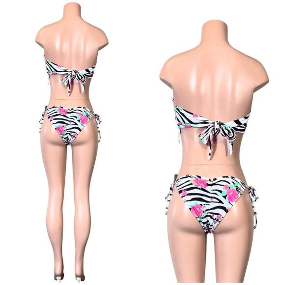 Beach Bunny Bethany Bandeau & Constance Tie Side Bottom - Zebra Rose SZ XL $190 - Picture 6 of 14